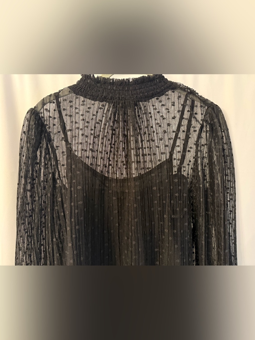 1. STATE Black Swiss Dot Pleated Sheer Mock Neck Blouse Size S - Picture 10 of 17
